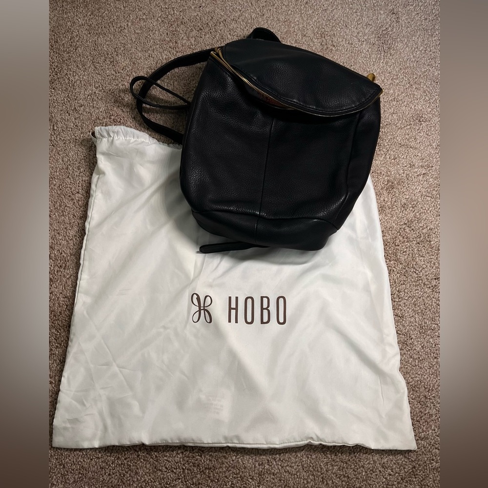 HOBO Black Leather Backpack with Gold Hardware